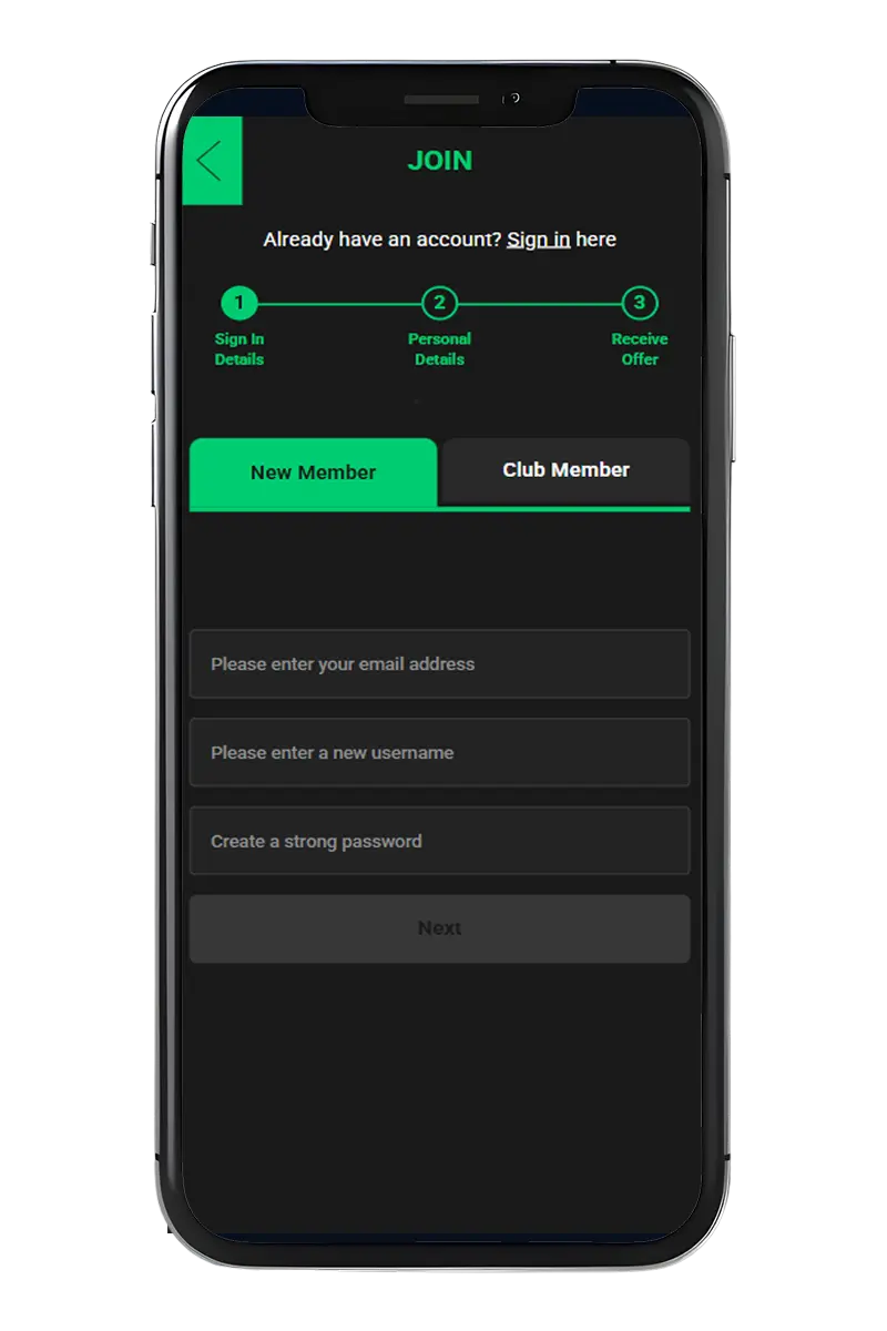 Screenshot of the account join page