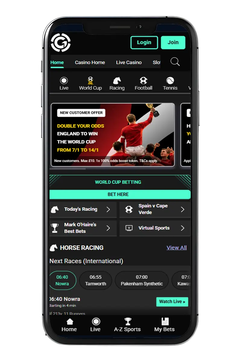 Screenshot of the sport betting