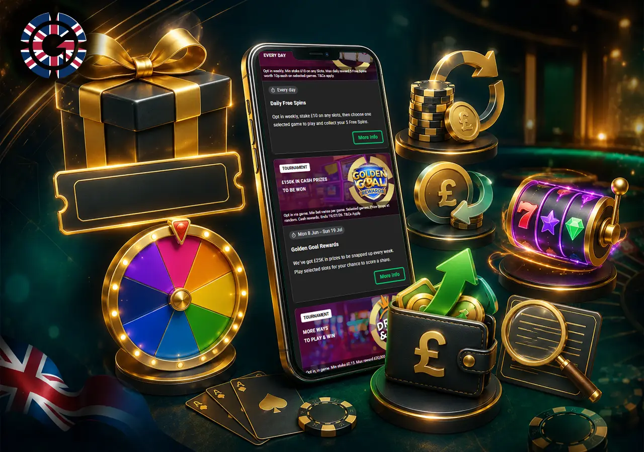 Grosvenor Bonuses & Promo Codes shown through a clean bonus hub with offers, rewards and promo activation