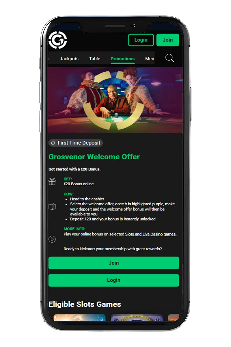 Screenshot of the bonuses and promotions page
