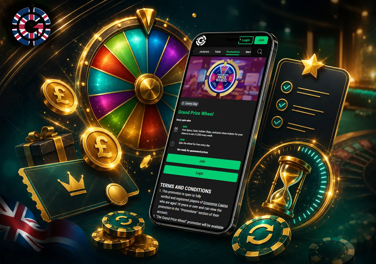 No deposit bonus and free spins concept with prize wheel rewards and limited-time player perks